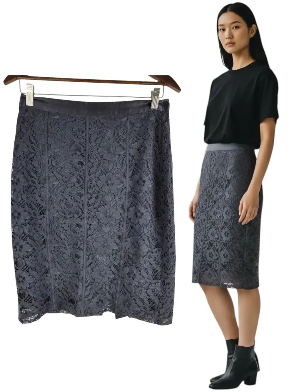 Club Monaco Floral Lace Silk Lining Pencil Skirt Black Size 6